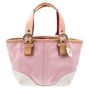 COACH SOHO MULTIFUNCTION PINK CANVAS WHITE LEATHER BAG